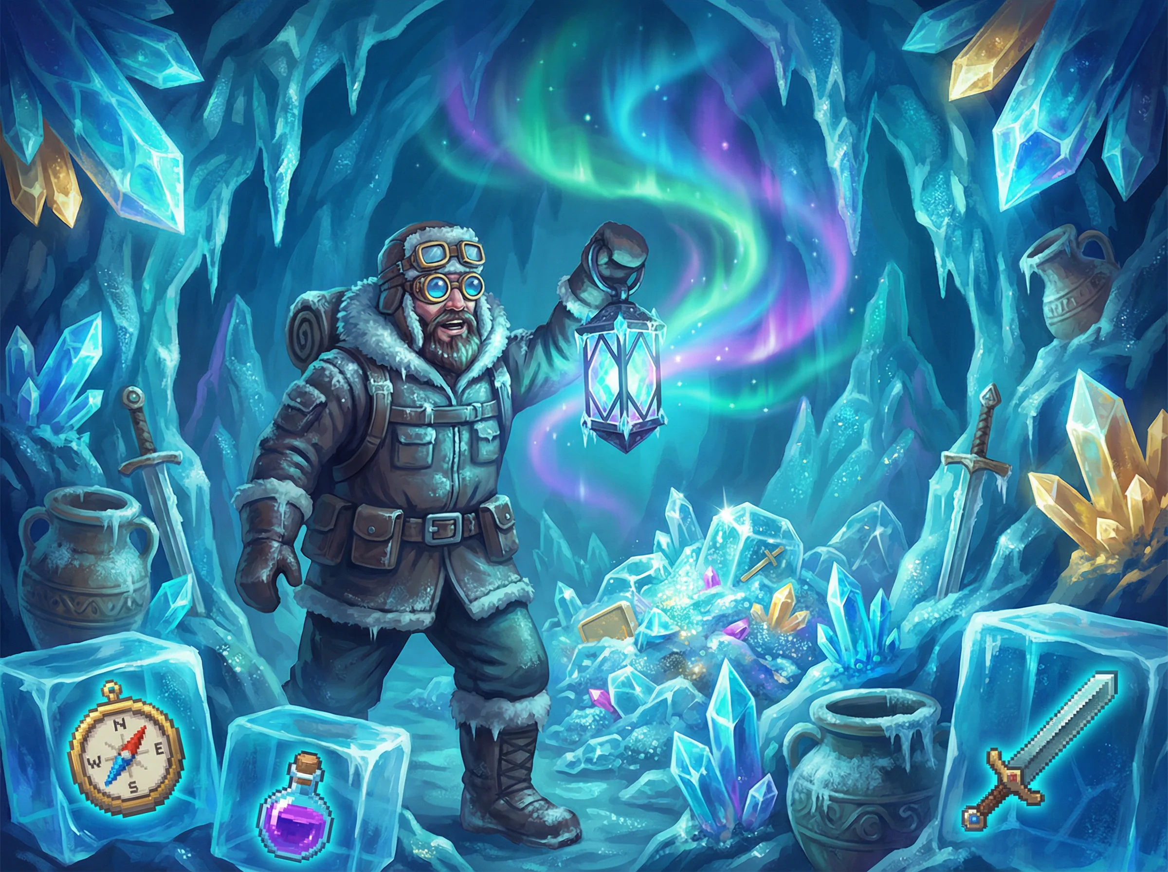 PG电子新游探索发现之旅，一名宇航员站在冰洞口仰望星空